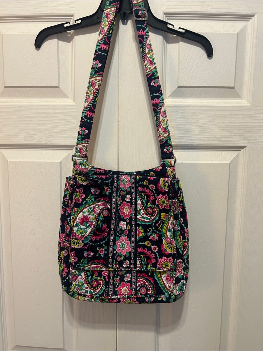 Vera Bradley Quilted Floral Paisley Crossbody Shoulder Bag - Blue/Pink/Green